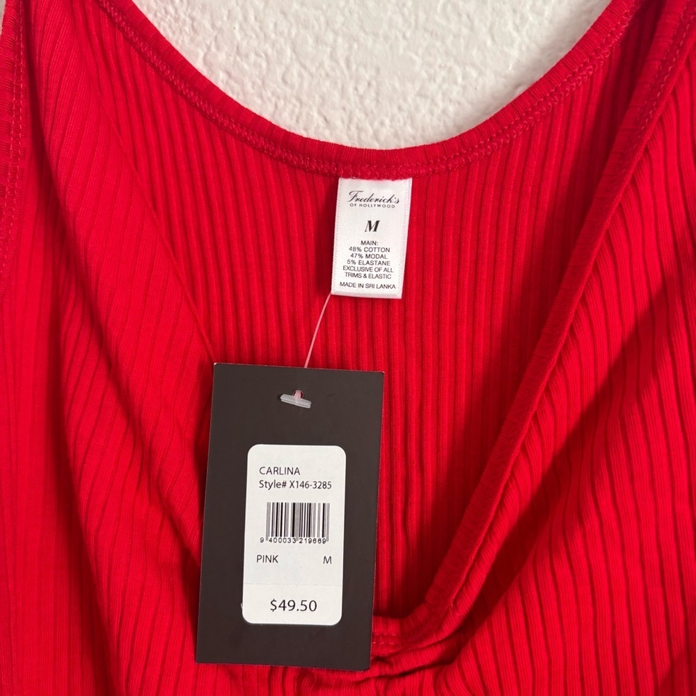 NWT Fredrick's of Hollywood Women's Size Medium Red Carlina Ribbed Mini Dress - Picture 2 of 3